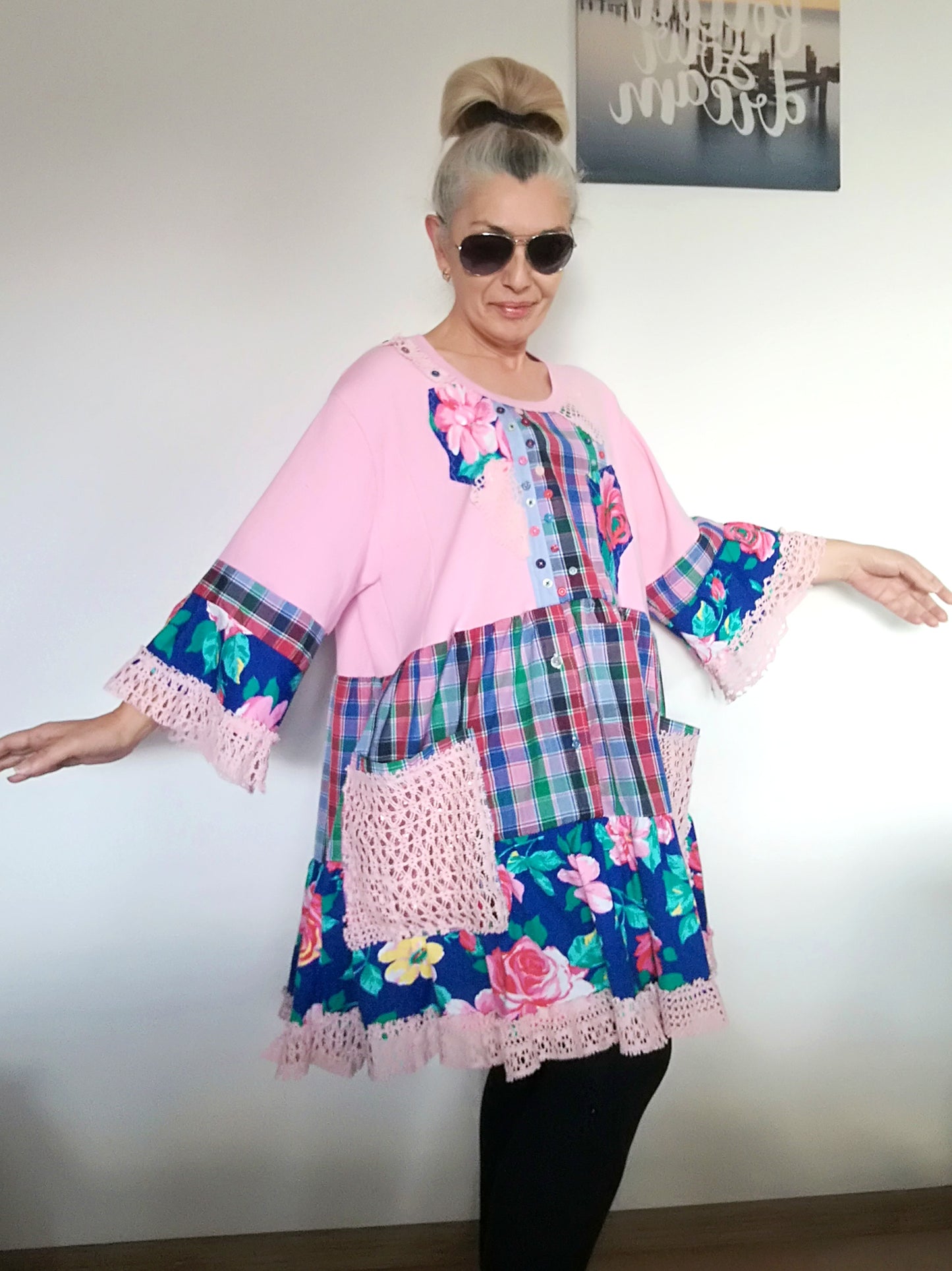 Plus Size Pink Cotton Dress 3XL Maxi Floral Shirt Dress