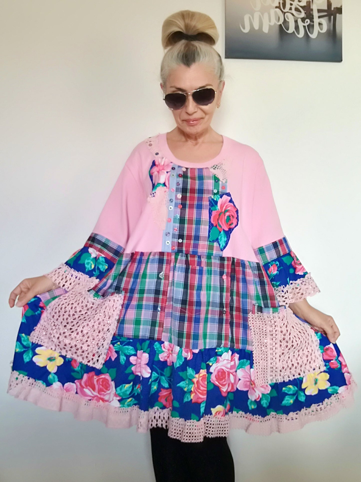 Plus Size Pink Cotton Dress 3XL Maxi Floral Shirt Dress