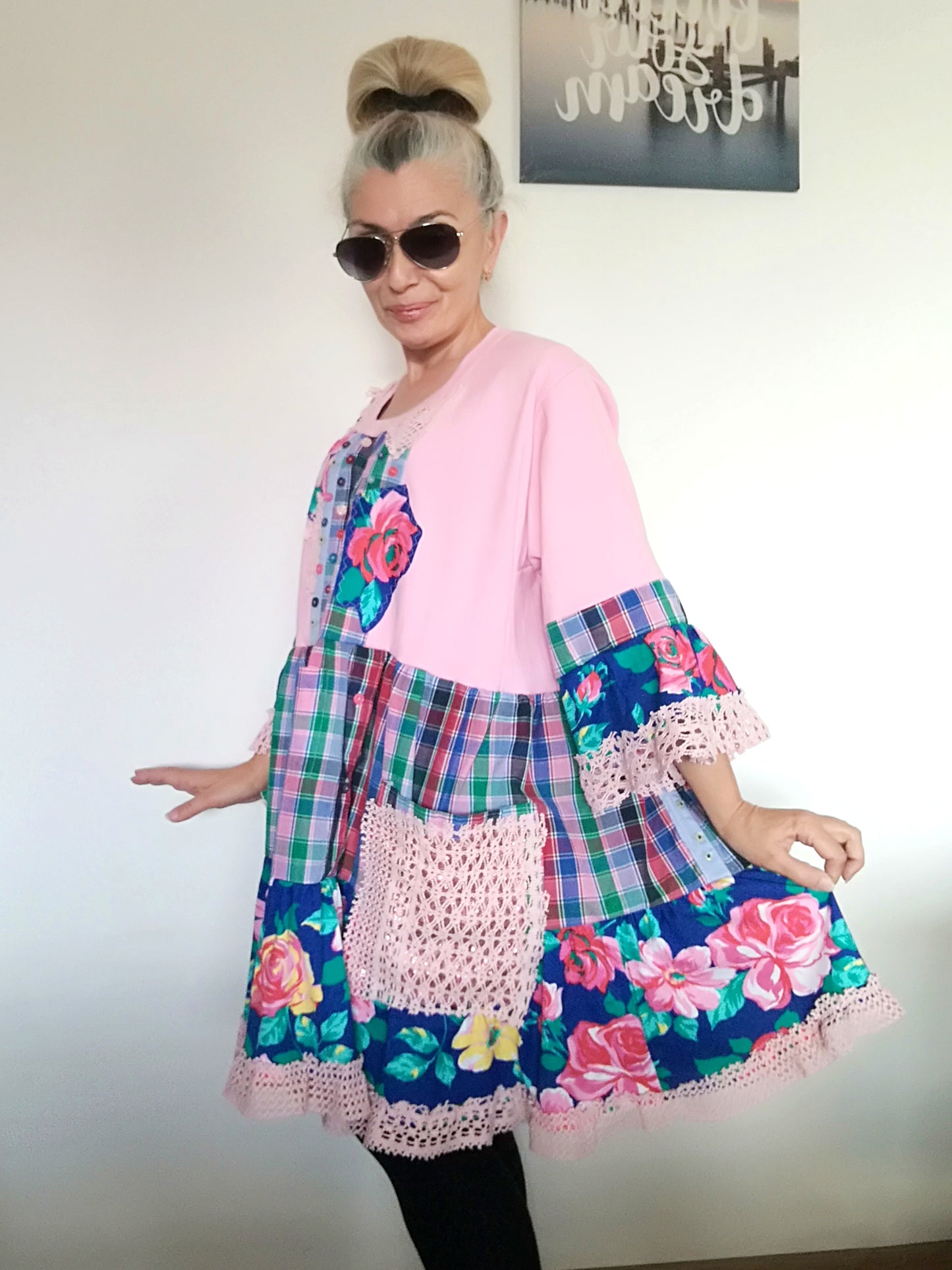 Plus Size Pink Cotton Dress 3XL Maxi Floral Shirt Dress