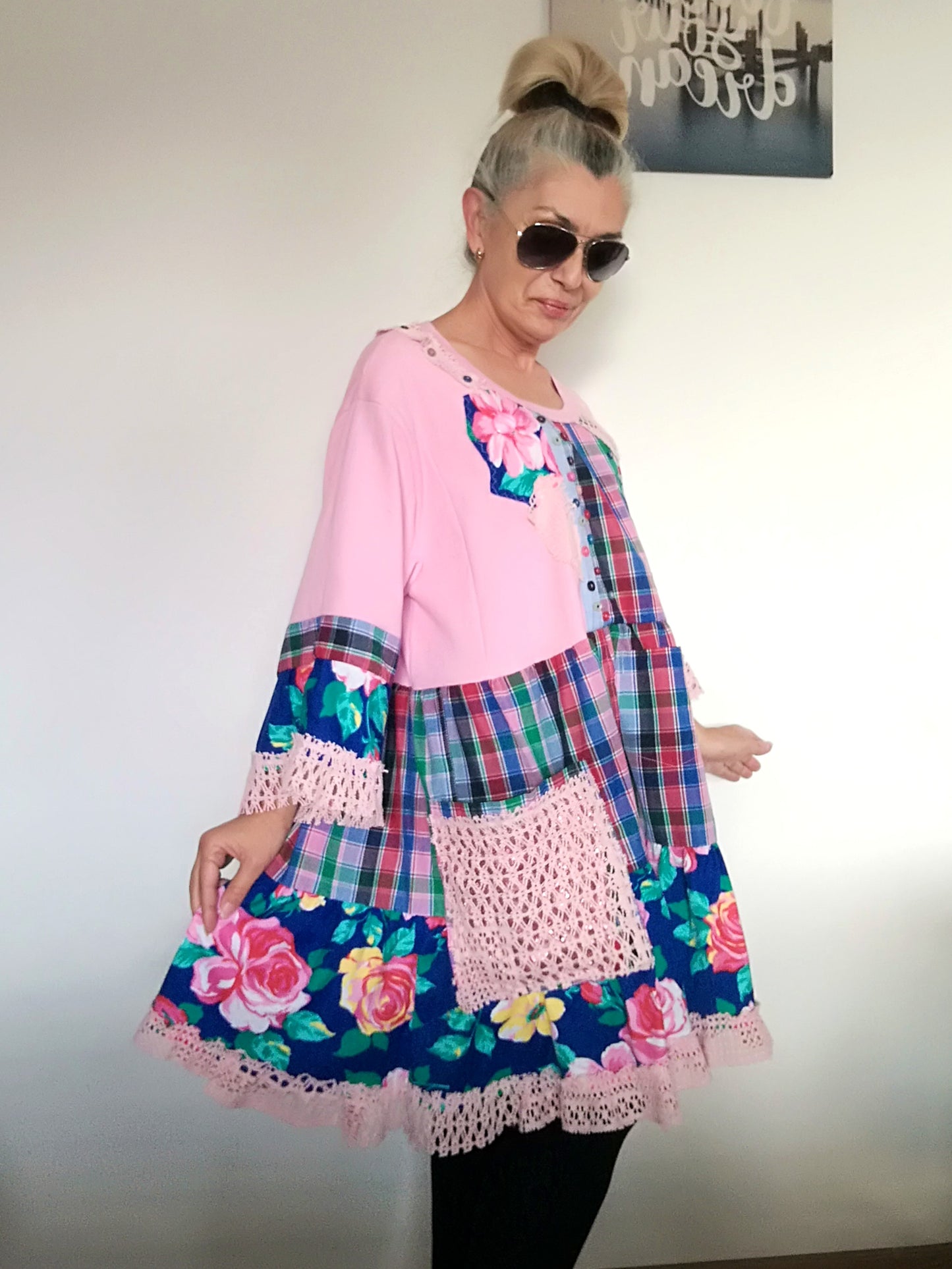 Plus Size Pink Cotton Dress 3XL Maxi Floral Shirt Dress
