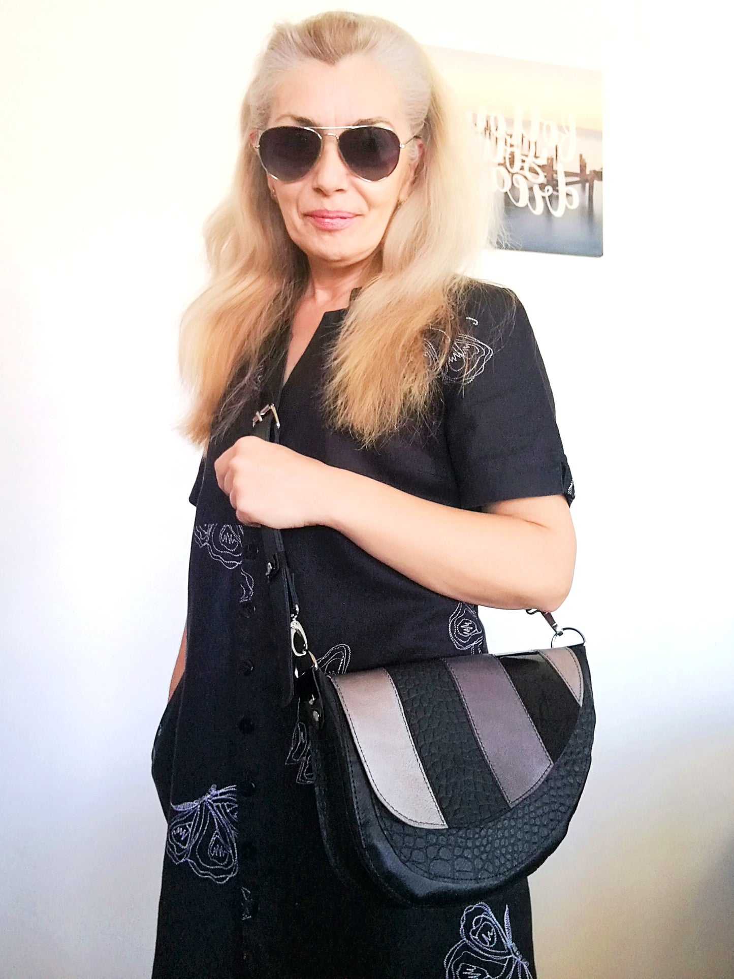 Black Leather Saddle Bag Luxury Crossbody Purse Bag