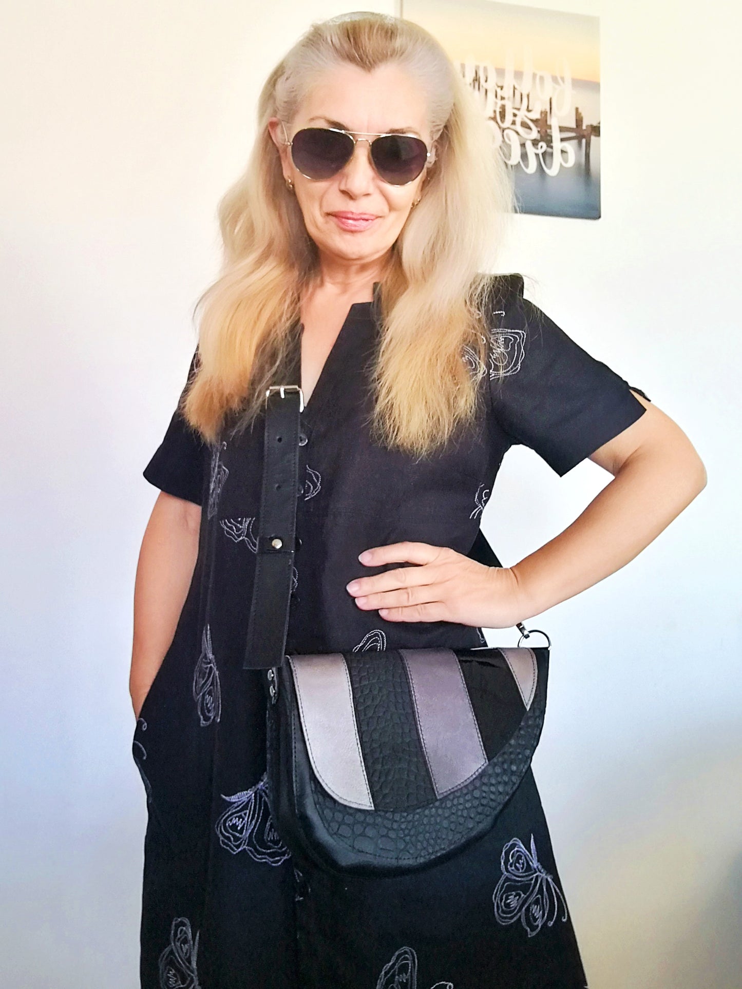 Black Leather Saddle Bag Luxury Crossbody Purse Bag