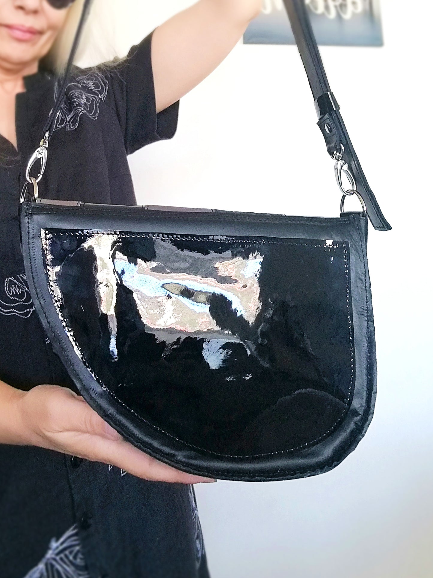 Black Leather Saddle Bag Luxury Crossbody Purse Bag