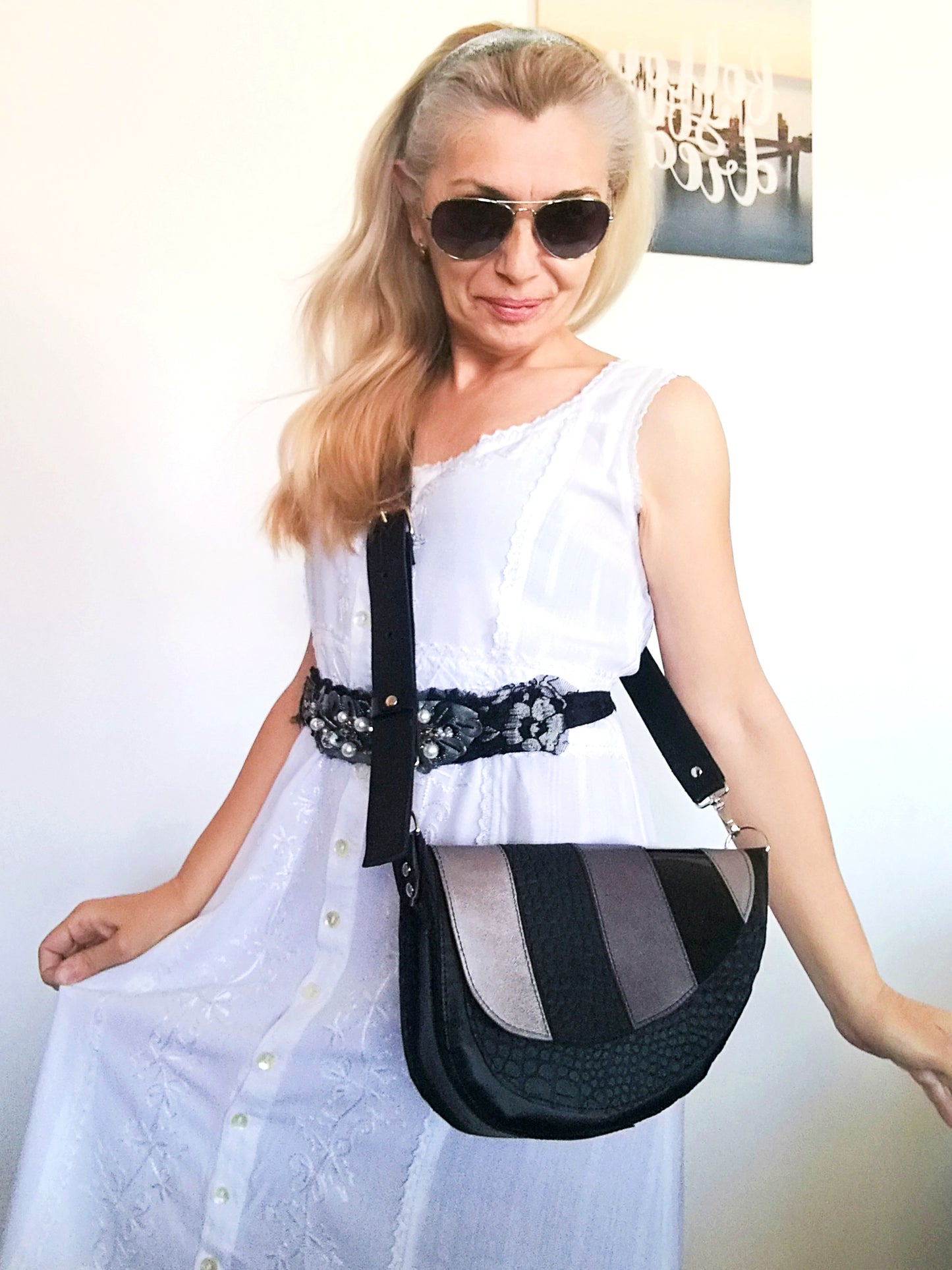 Black Leather Saddle Bag Luxury Crossbody Purse Bag