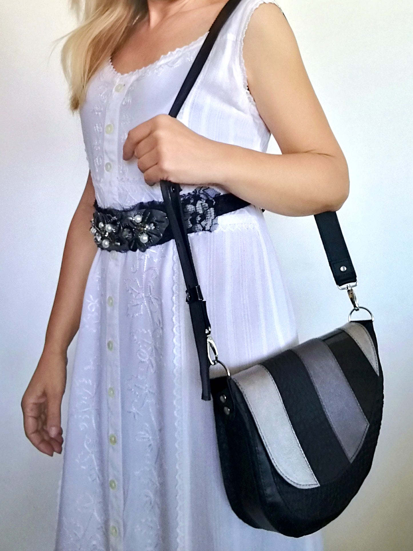 Black Leather Saddle Bag Luxury Crossbody Purse Bag
