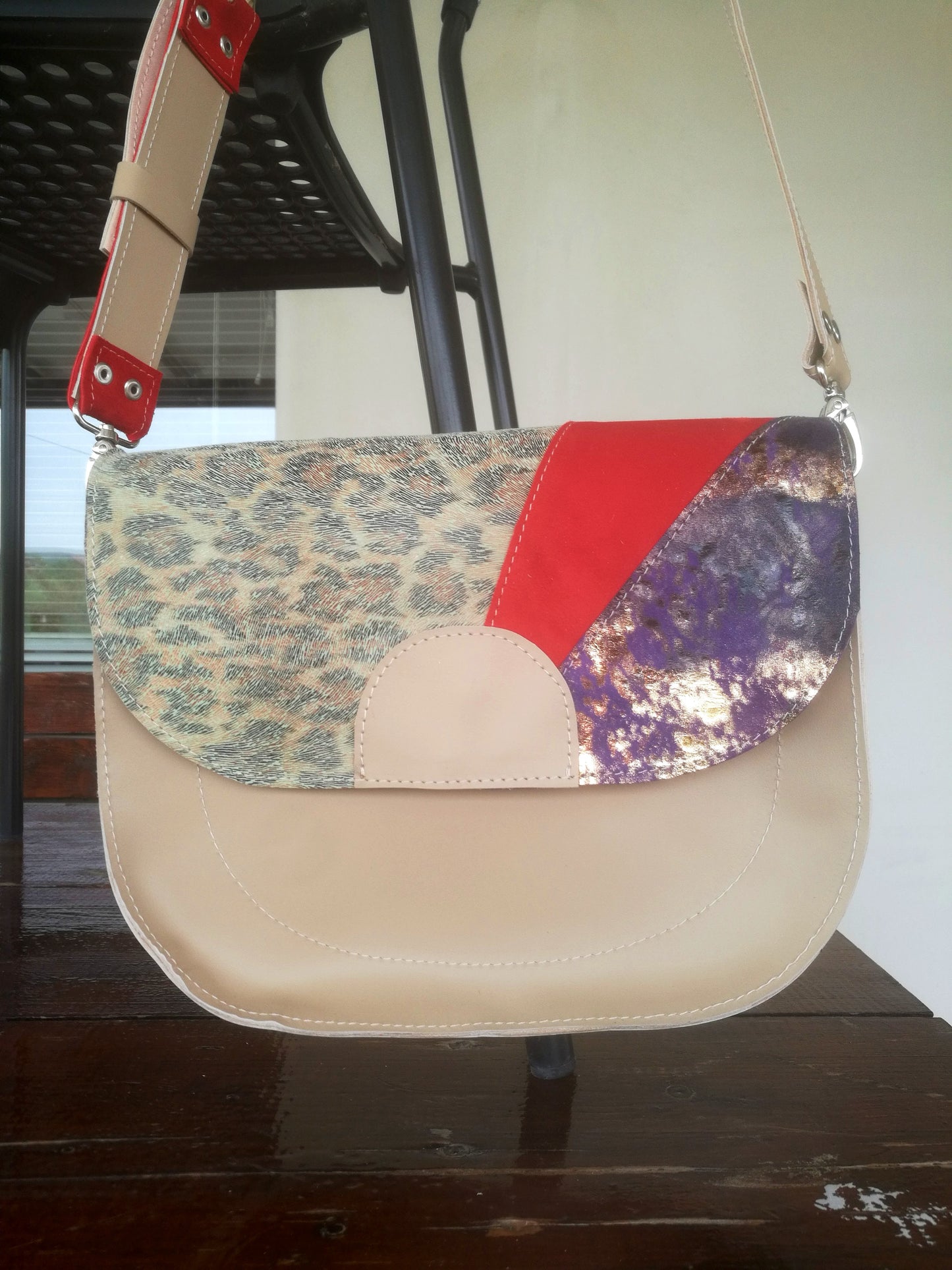 Colorful Crossbody Leather Bag Italian Leather Saddle Bag
