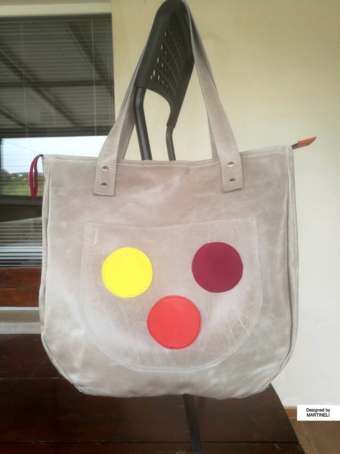 Extra Large Leather Tote Bag Gray Italian Leather Shoulder Bag