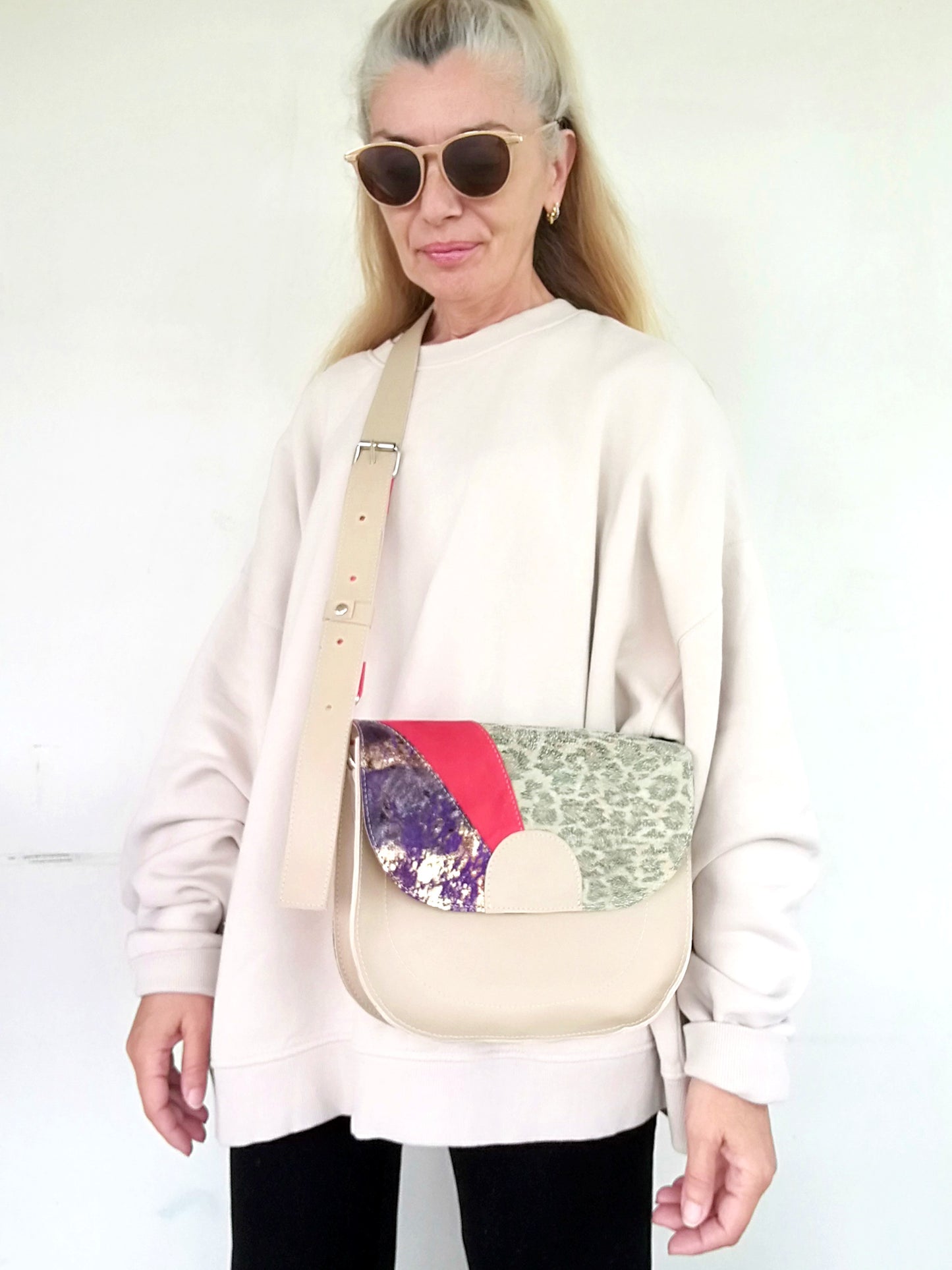 Colorful Crossbody Leather Bag Italian Leather Saddle Bag