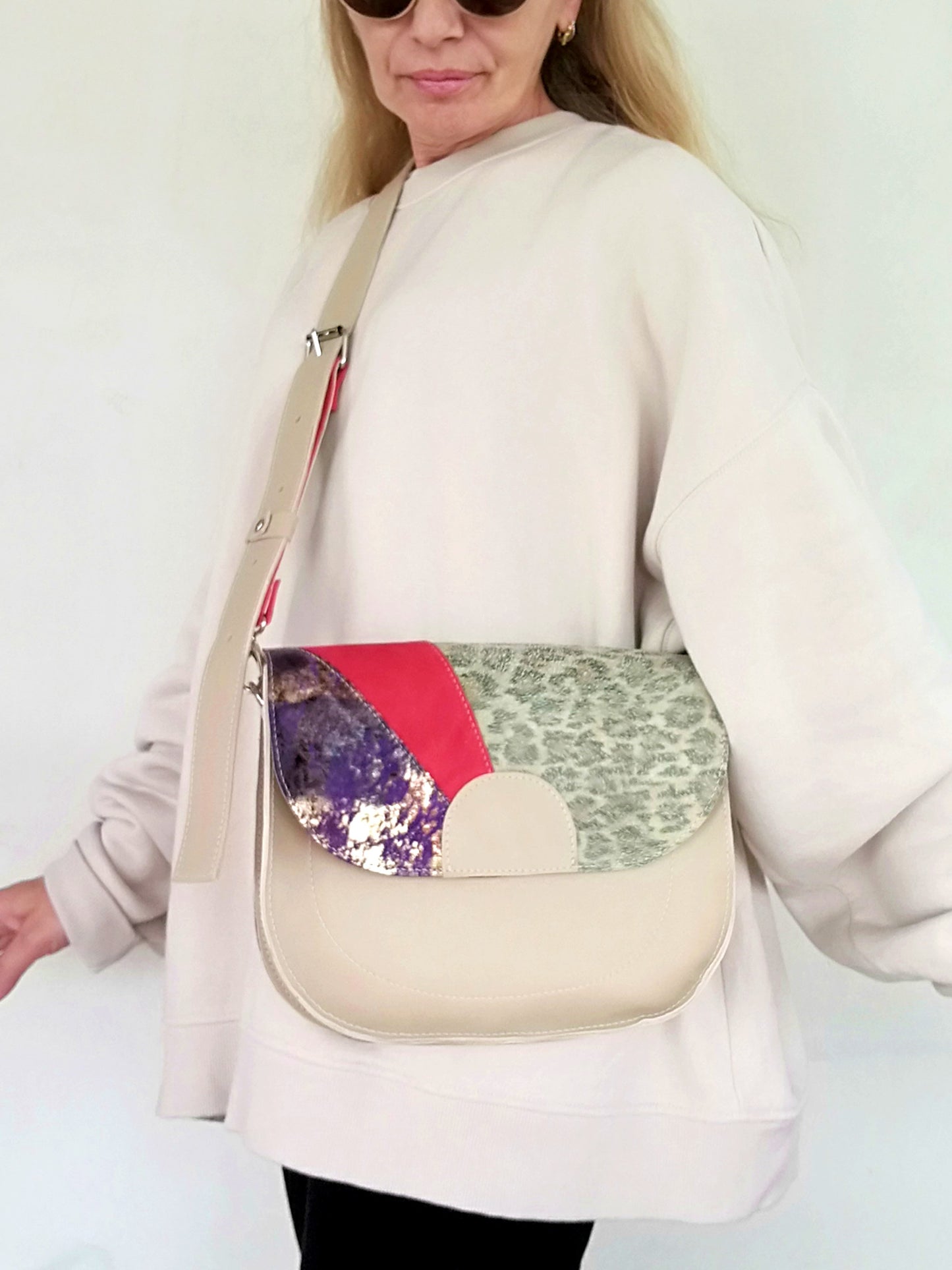 Colorful Crossbody Leather Bag Italian Leather Saddle Bag