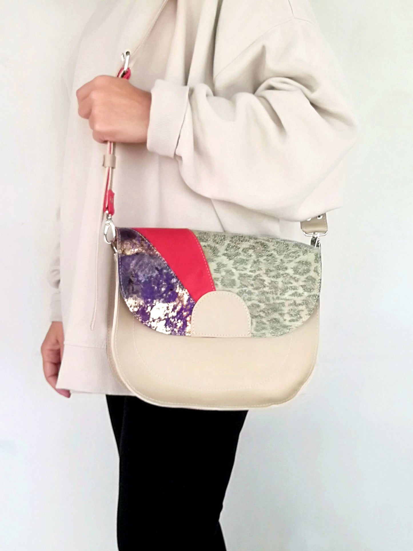 Colorful Crossbody Leather Bag Italian Leather Saddle Bag