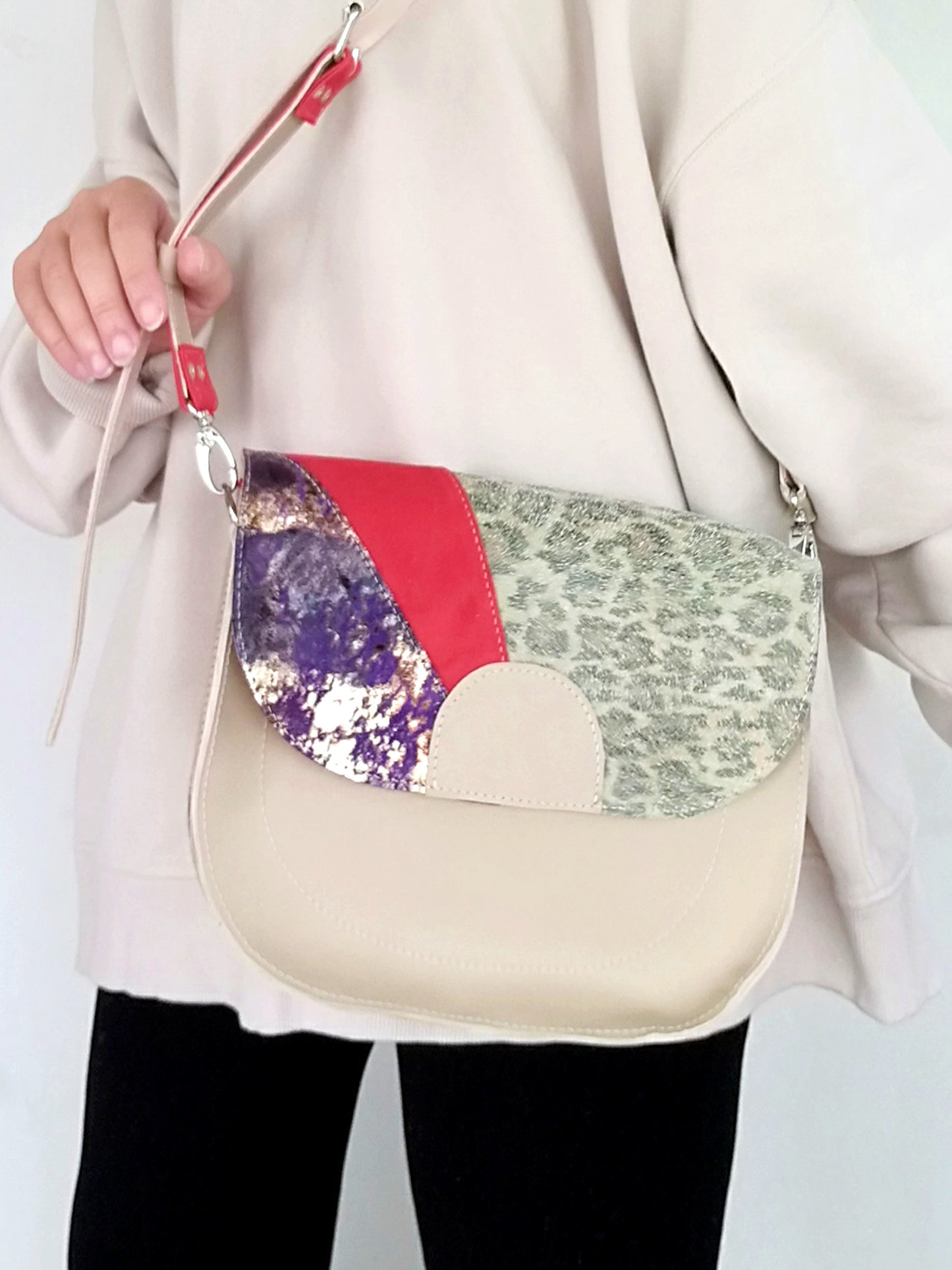 Colorful Crossbody Leather Bag Italian Leather Saddle Bag