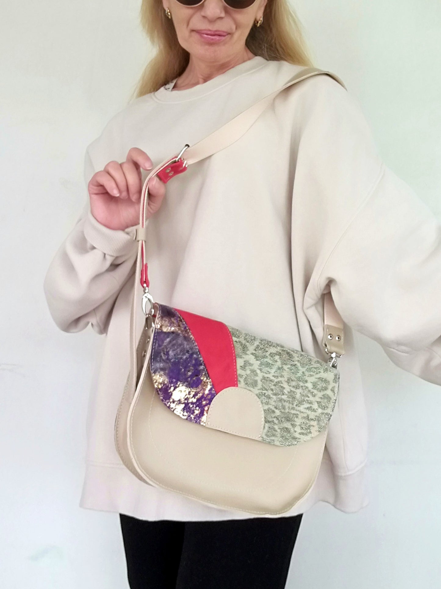 Colorful Crossbody Leather Bag Italian Leather Saddle Bag