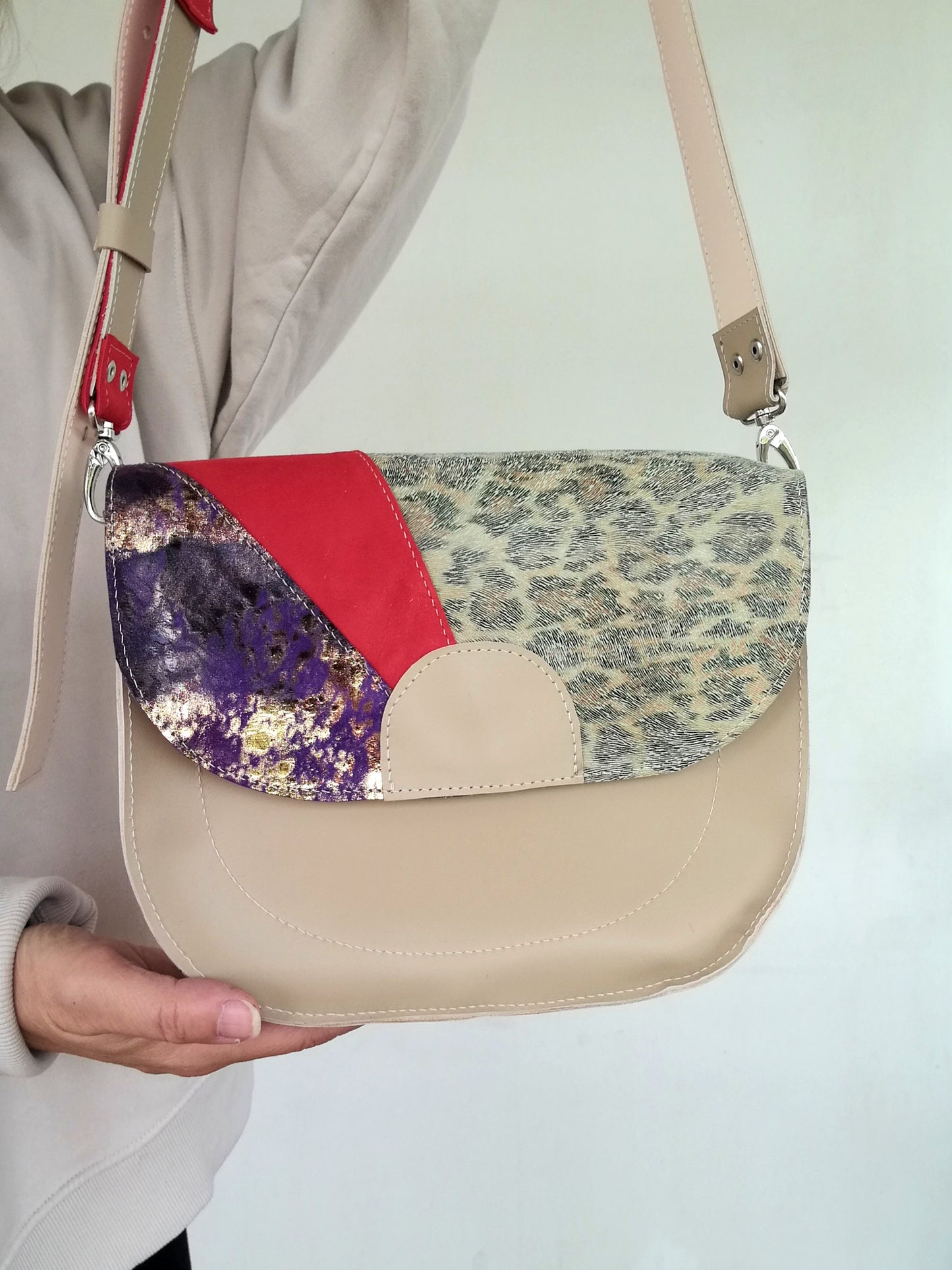 Colorful Crossbody Leather Bag Italian Leather Saddle Bag