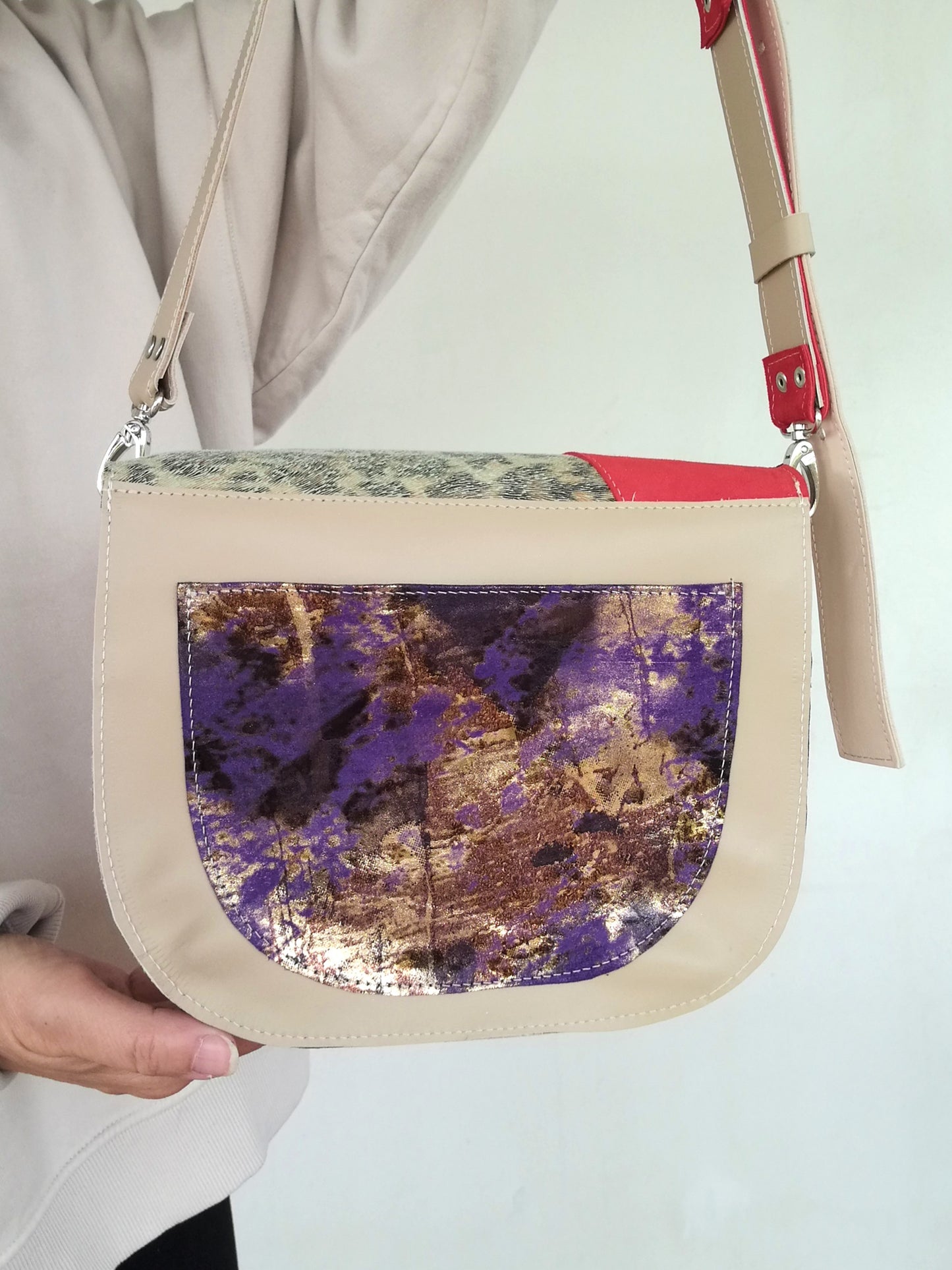 Colorful Crossbody Leather Bag Italian Leather Saddle Bag