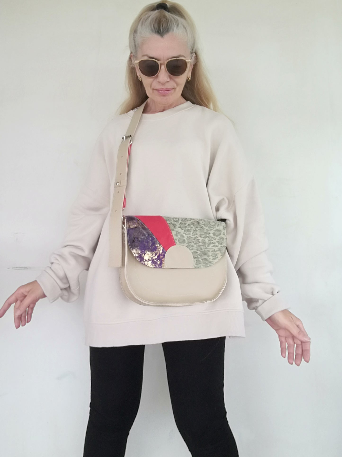 Colorful Crossbody Leather Bag Italian Leather Saddle Bag