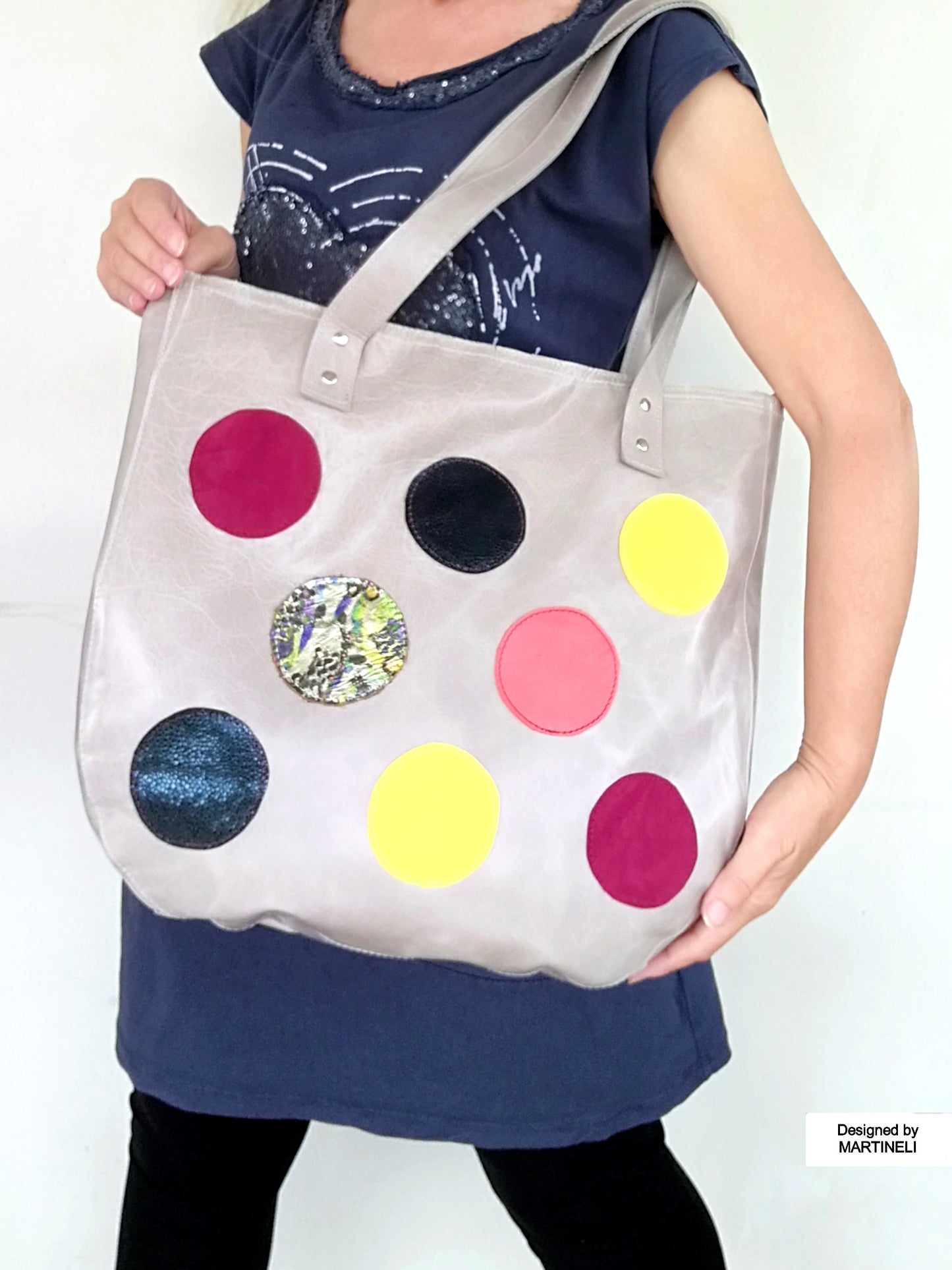 Extra Large Leather Tote Bag Gray Italian Leather Shoulder Bag