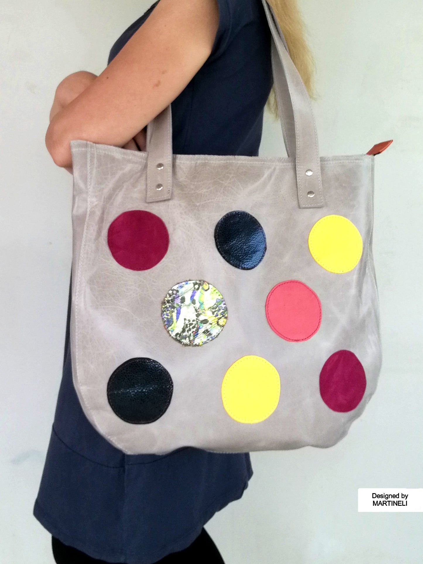 Extra Large Leather Tote Bag Gray Italian Leather Shoulder Bag