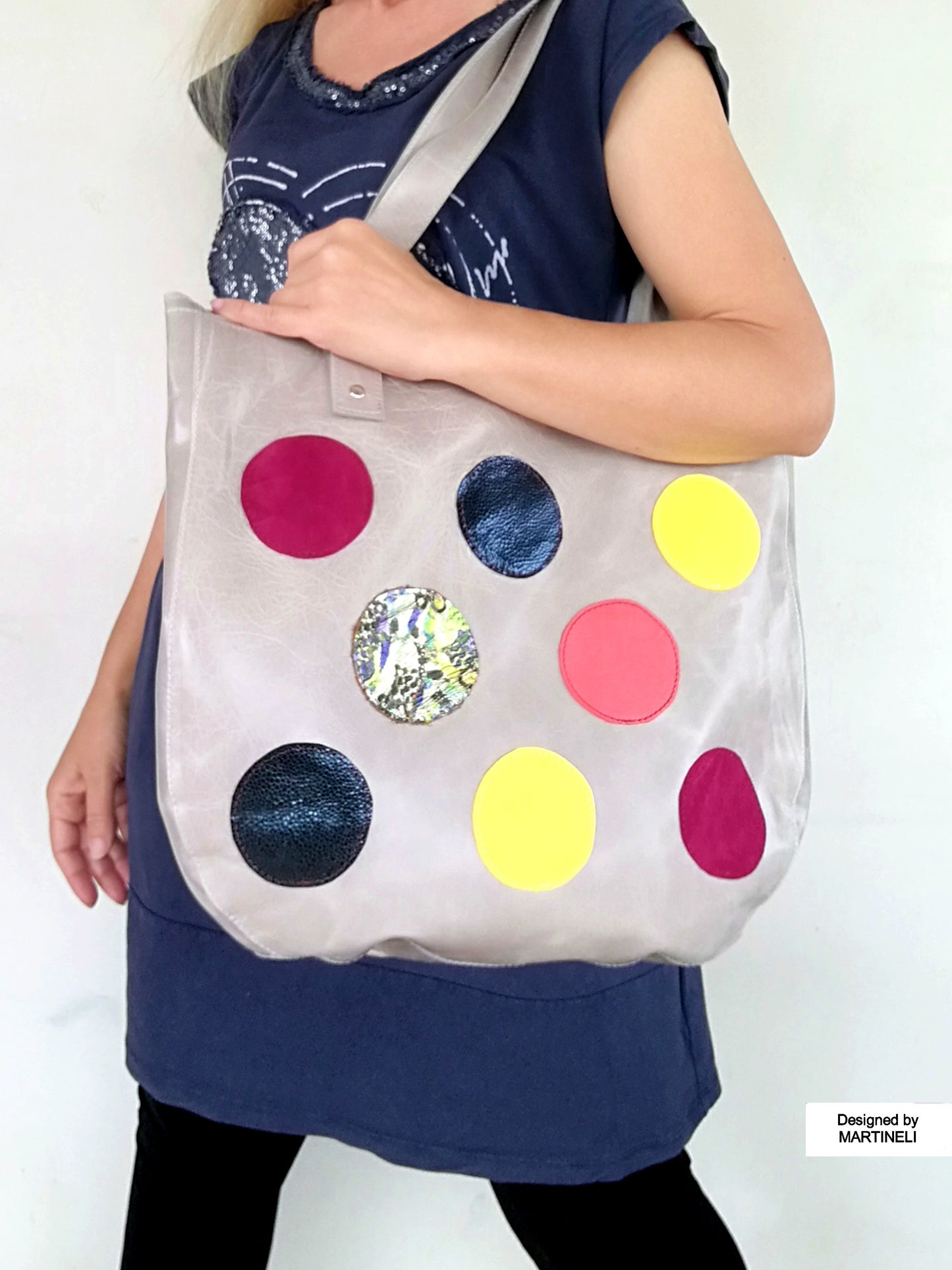 Extra Large Leather Tote Bag Gray Italian Leather Shoulder Bag