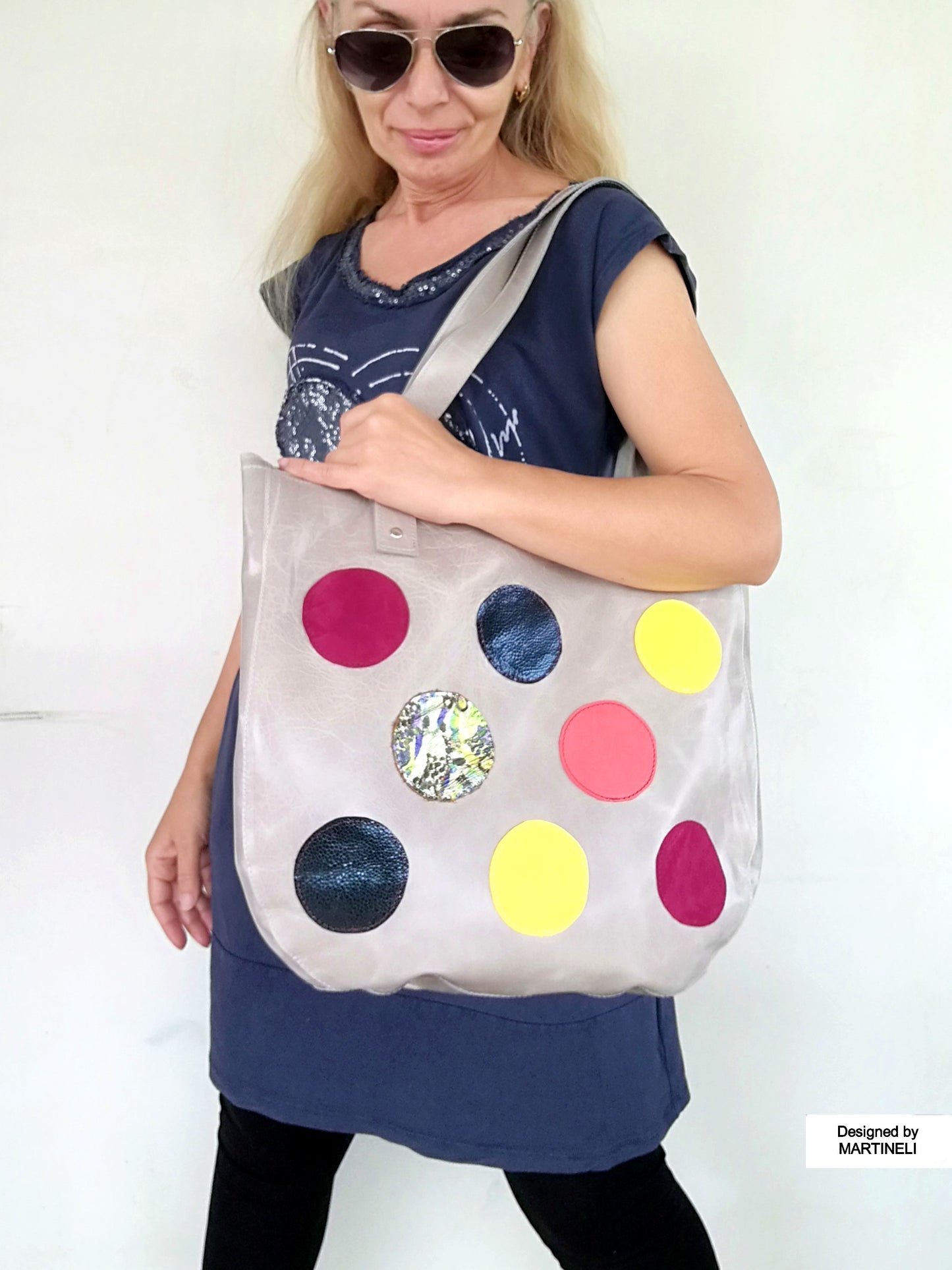 Extra Large Leather Tote Bag Gray Italian Leather Shoulder Bag