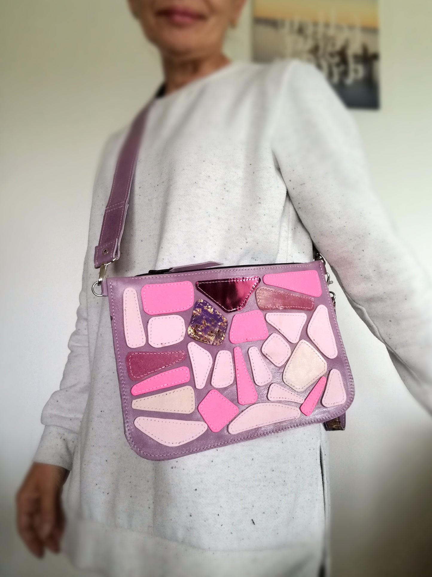 Purple Italian Leather Clutch Bag Convertible Leather Bag