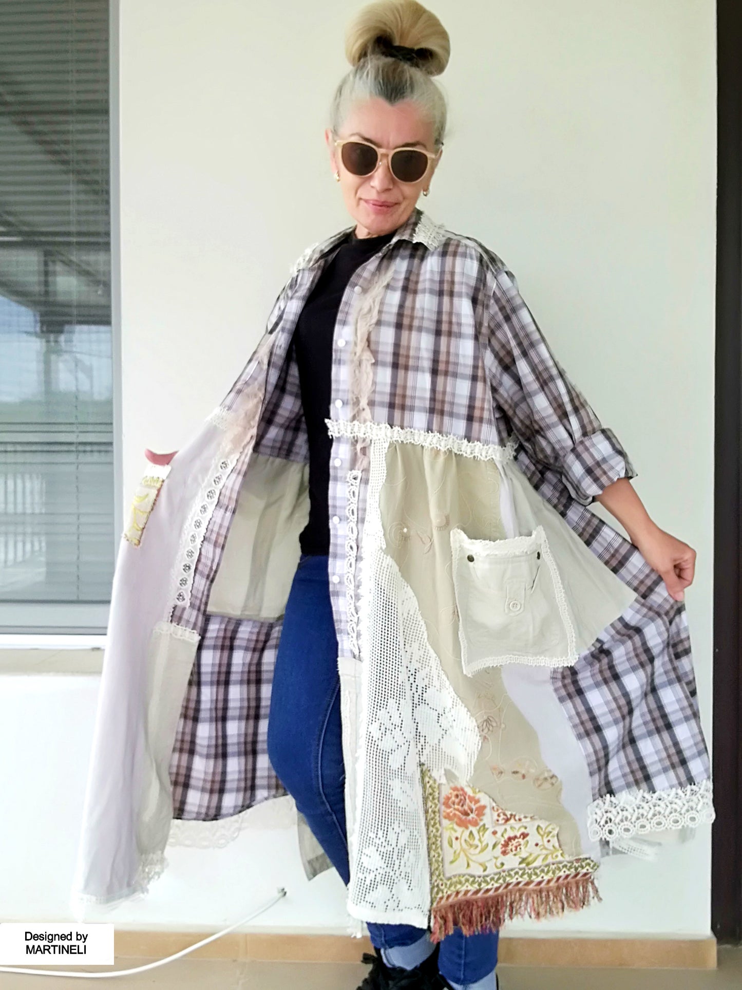Plus Size Linen Jacket Dress 2X Maxi Beige Boho Shirt Dress
