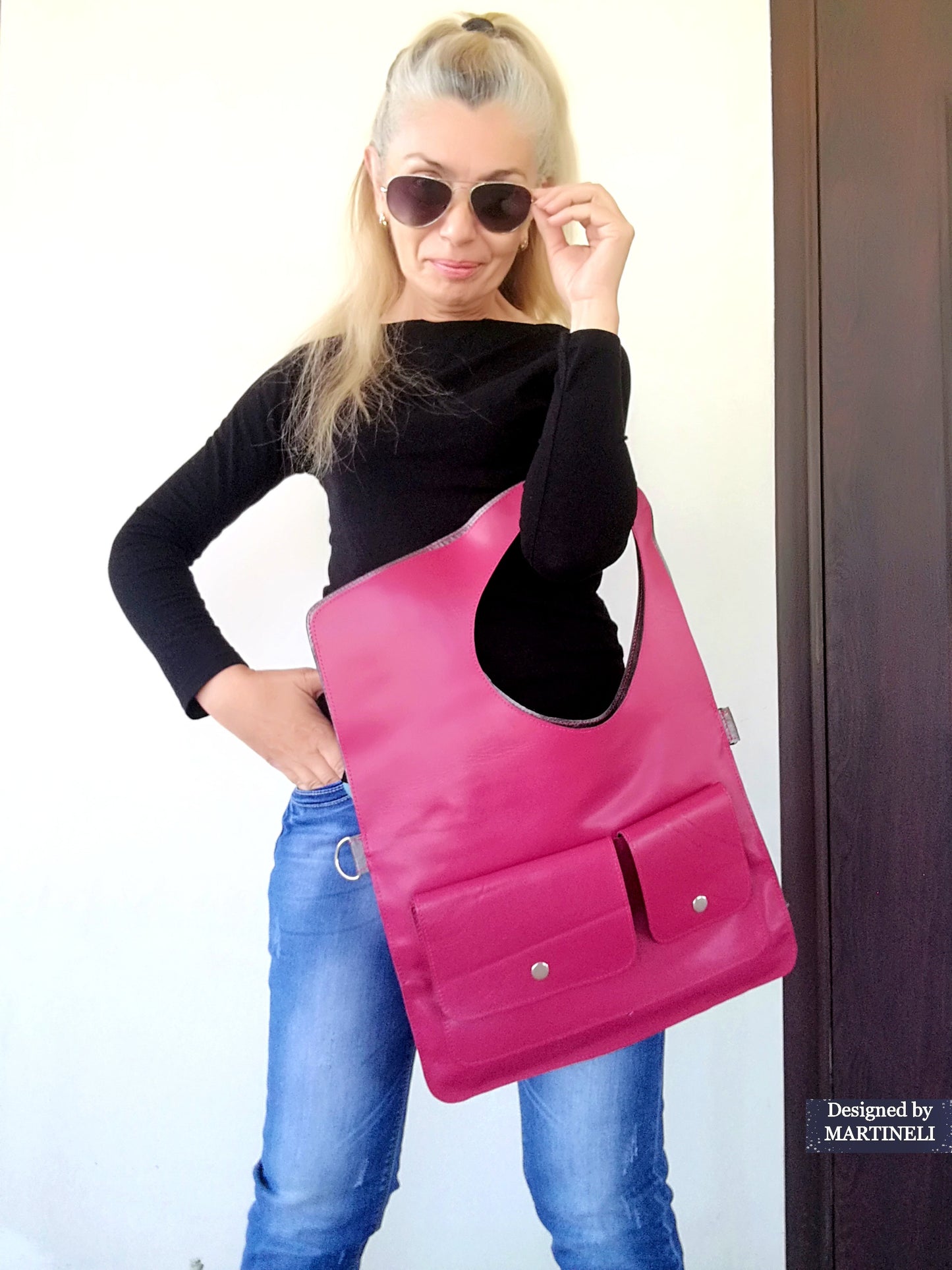Pink Leather Shoulder Bag-Large Elegant Leather Tote,Convertible Purse Bag,Pink Stylish Crossbody For Women Soft Leather Handbag Extravagant