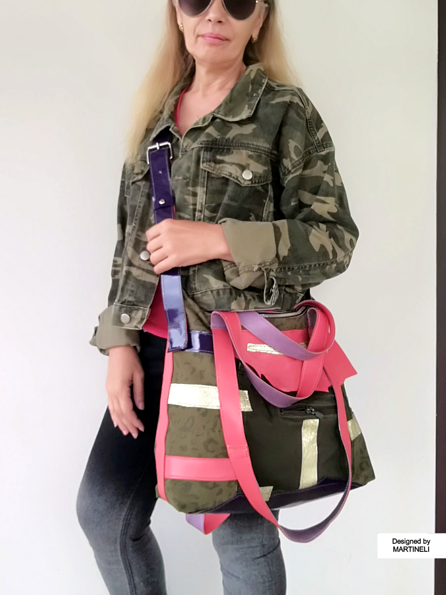 Animal Print Shoulder Bag,Camouflage Denim Travel Bag,Artsy Colorful Leather Crossbody Purse,Khaki Hand Bag,Boho Festival Jean Bag,Large Bag