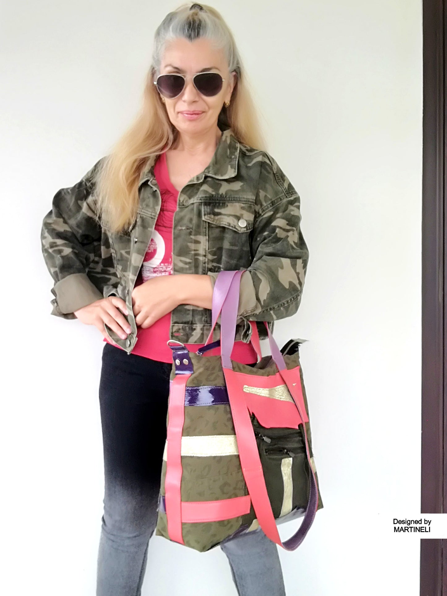 Animal Print Shoulder Bag,Camouflage Denim Travel Bag,Artsy Colorful Leather Crossbody Purse,Khaki Hand Bag,Boho Festival Jean Bag,Large Bag