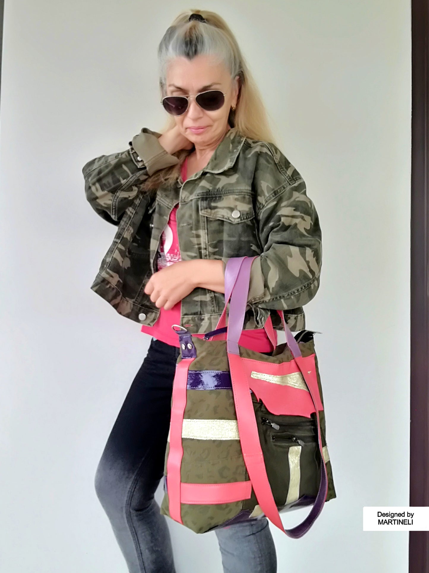 Animal Print Shoulder Bag,Camouflage Denim Travel Bag,Artsy Colorful Leather Crossbody Purse,Khaki Hand Bag,Boho Festival Jean Bag,Large Bag
