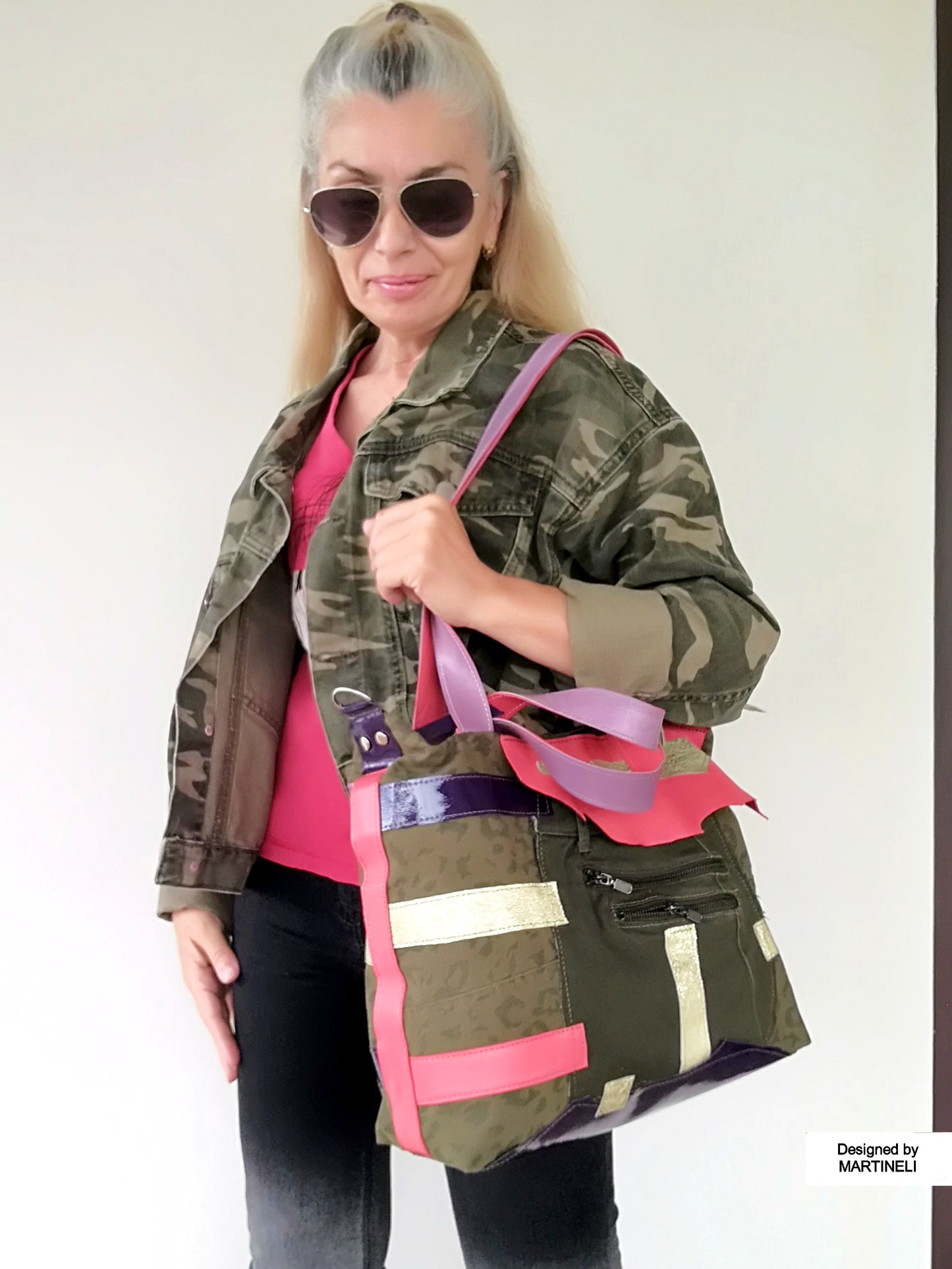 Animal Print Shoulder Bag,Camouflage Denim Travel Bag,Artsy Colorful Leather Crossbody Purse,Khaki Hand Bag,Boho Festival Jean Bag,Large Bag