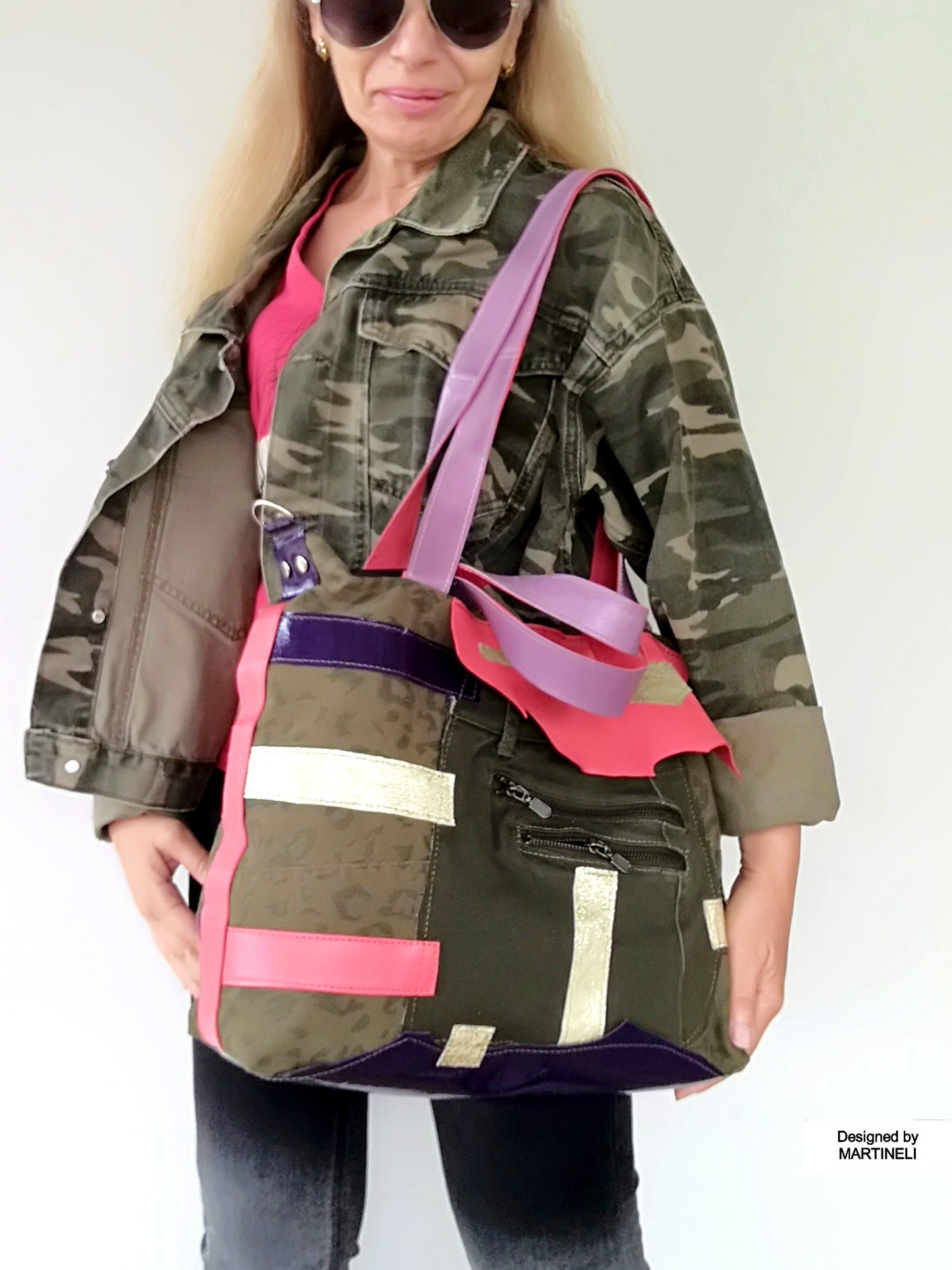 Animal Print Shoulder Bag,Camouflage Denim Travel Bag,Artsy Colorful Leather Crossbody Purse,Khaki Hand Bag,Boho Festival Jean Bag,Large Bag