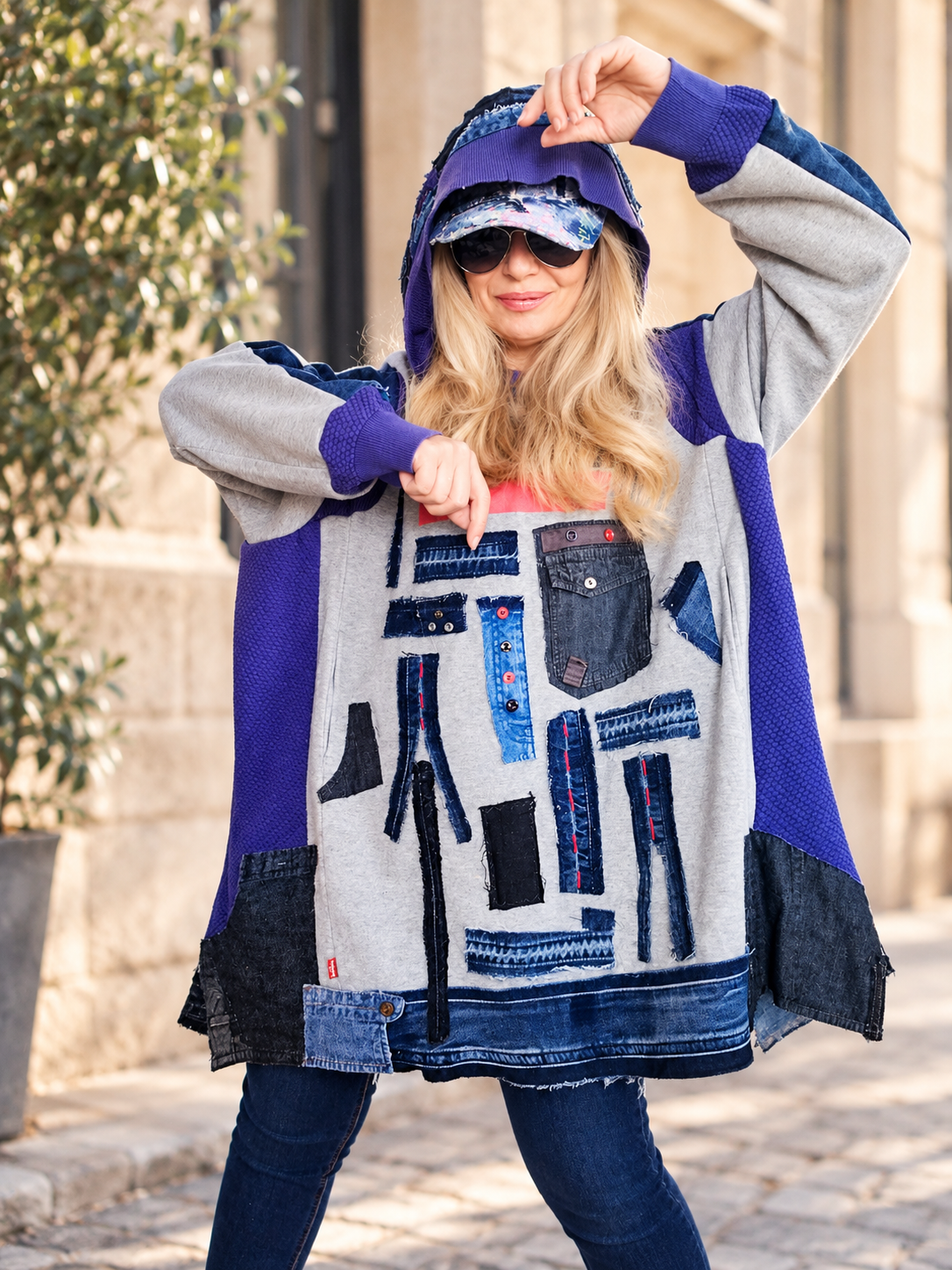 5XL Plus Size LEVI'S Hooded Sweatshirt Dress – Denim Patchwork Tunic