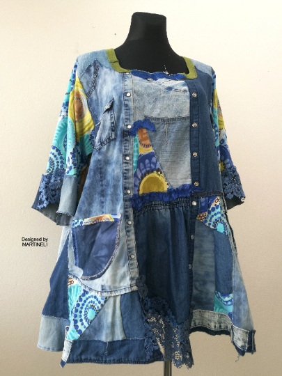Plus Size Denim Dress 3XL Loose Boho Shirt Dress For Women