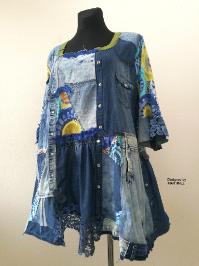 Plus Size Denim Dress 3XL Loose Boho Shirt Dress For Women