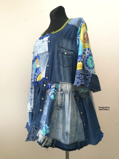 Plus Size Denim Dress 3XL Loose Boho Shirt Dress For Women
