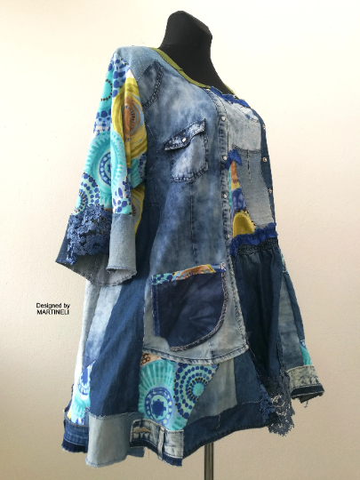 Plus Size Denim Dress 3XL Loose Boho Shirt Dress For Women