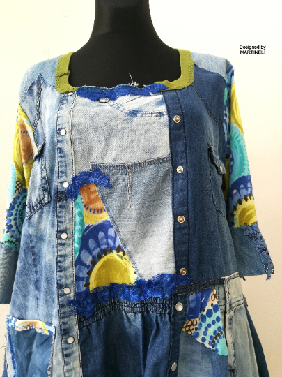 Plus Size Denim Dress 3XL Loose Boho Shirt Dress For Women