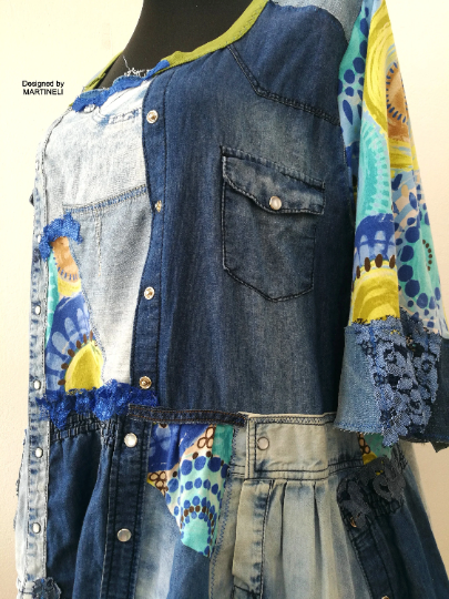 Plus Size Denim Dress 3XL Loose Boho Shirt Dress For Women