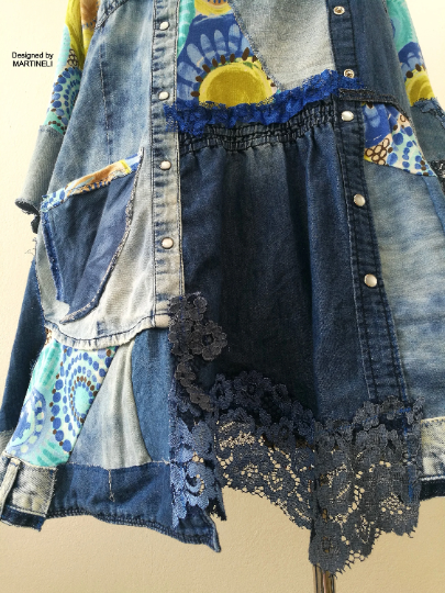 Plus Size Denim Dress 3XL Loose Boho Shirt Dress For Women
