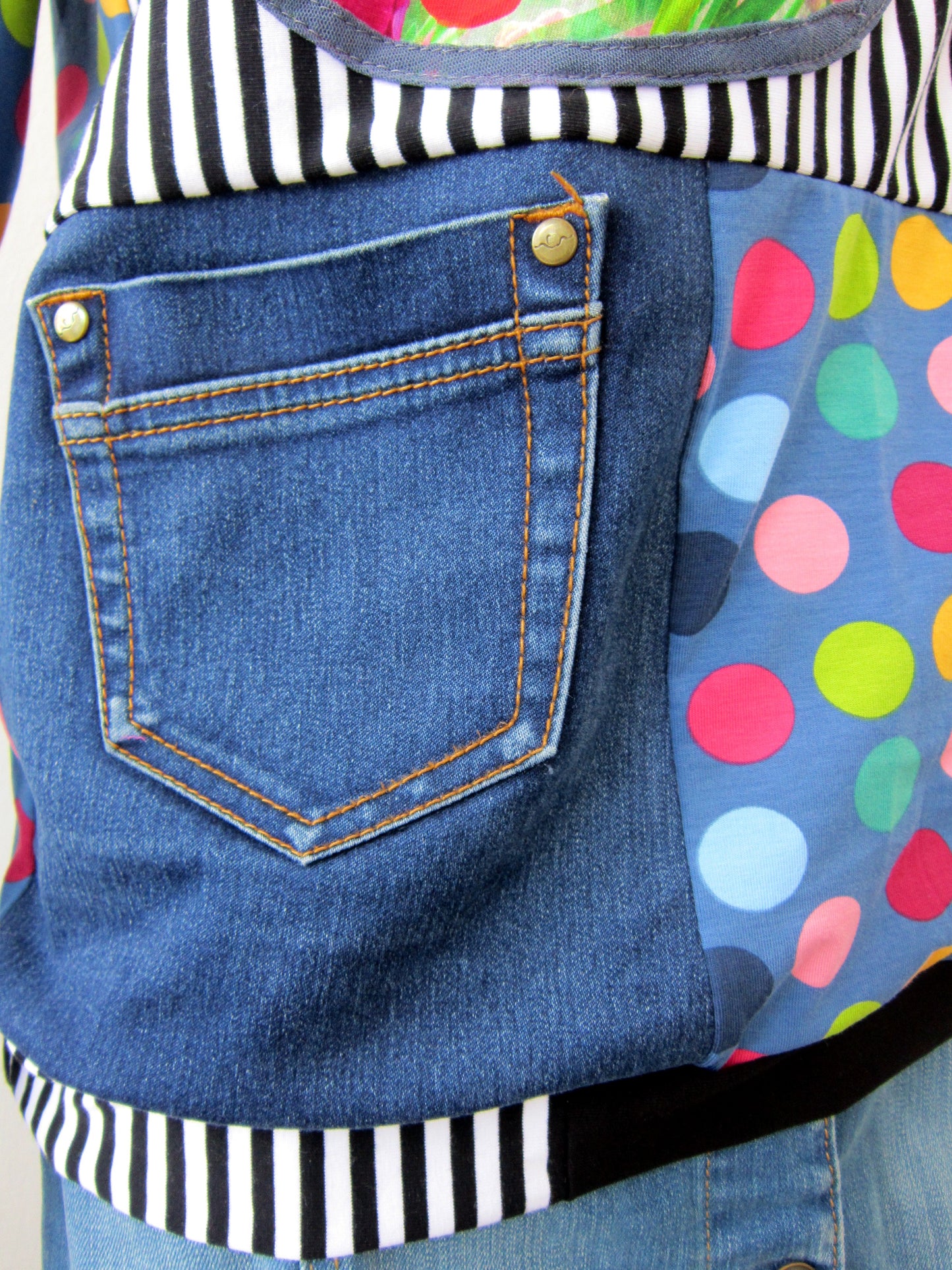 Long Sleeves Boho T-Shirt Top M Patchwork Denim Top