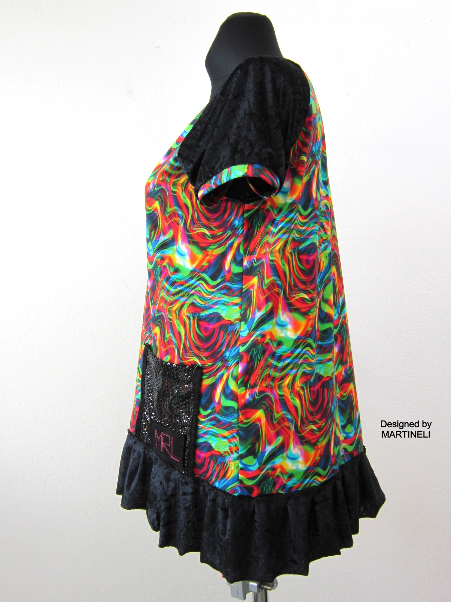 M/L Short Sleeves Cotton Tunic Dress,Abstract Print Dress