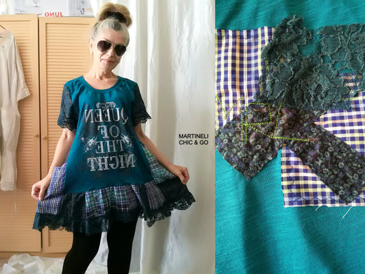 Turquoise T-Shirt Dress,L Short Sleeves Shirt Dress