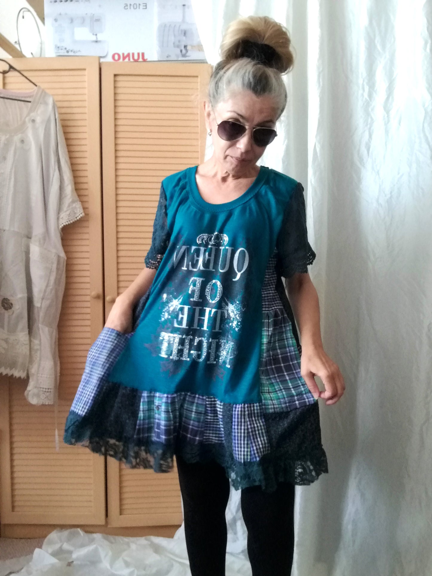 Turquoise T-Shirt Dress,L Short Sleeves Shirt Dress