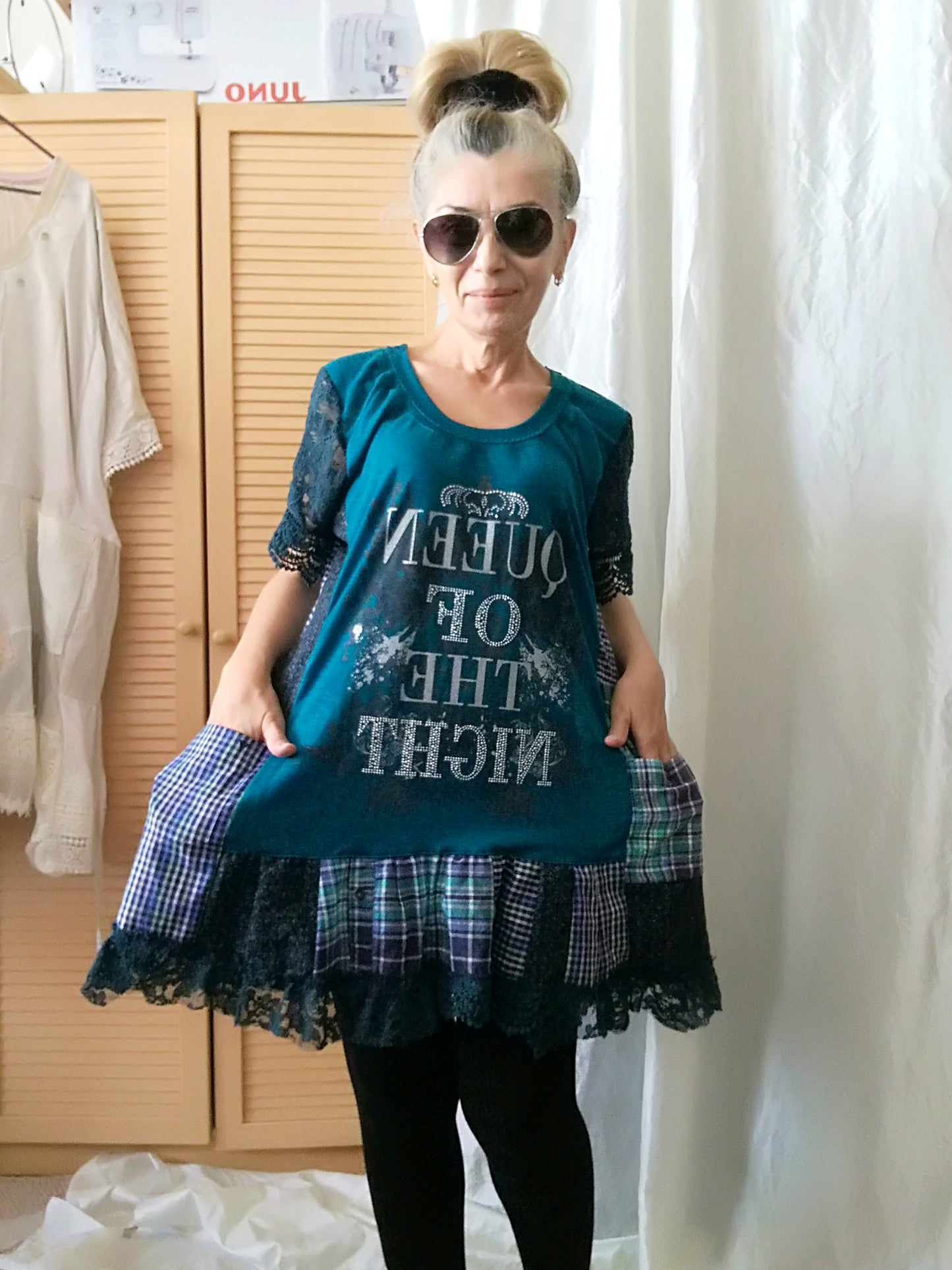 Turquoise T-Shirt Dress,L Short Sleeves Shirt Dress