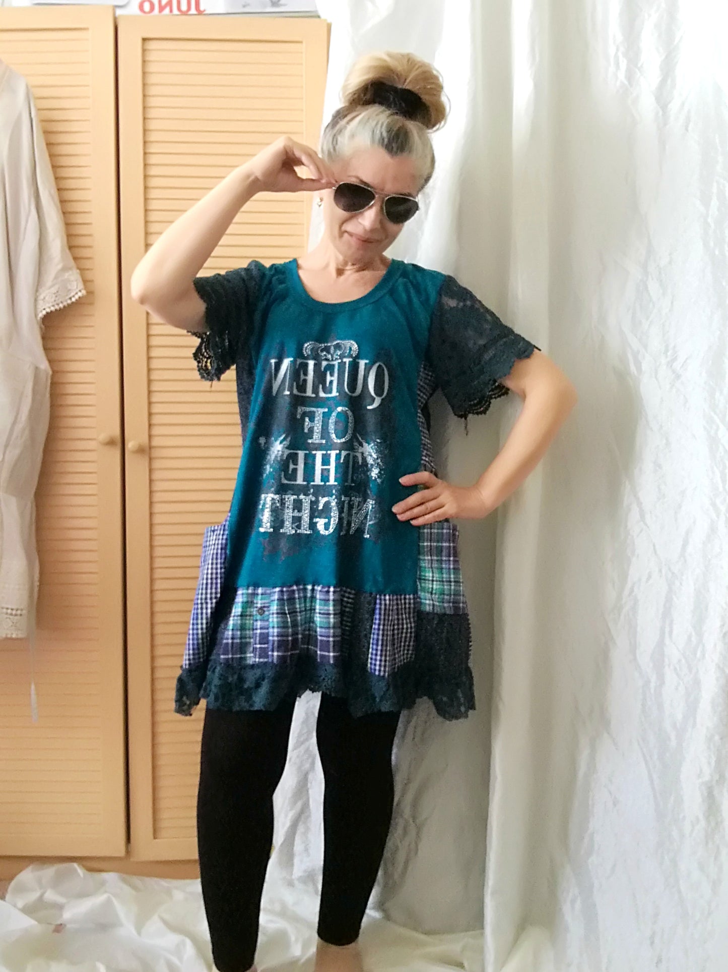 Turquoise T-Shirt Dress,L Short Sleeves Shirt Dress
