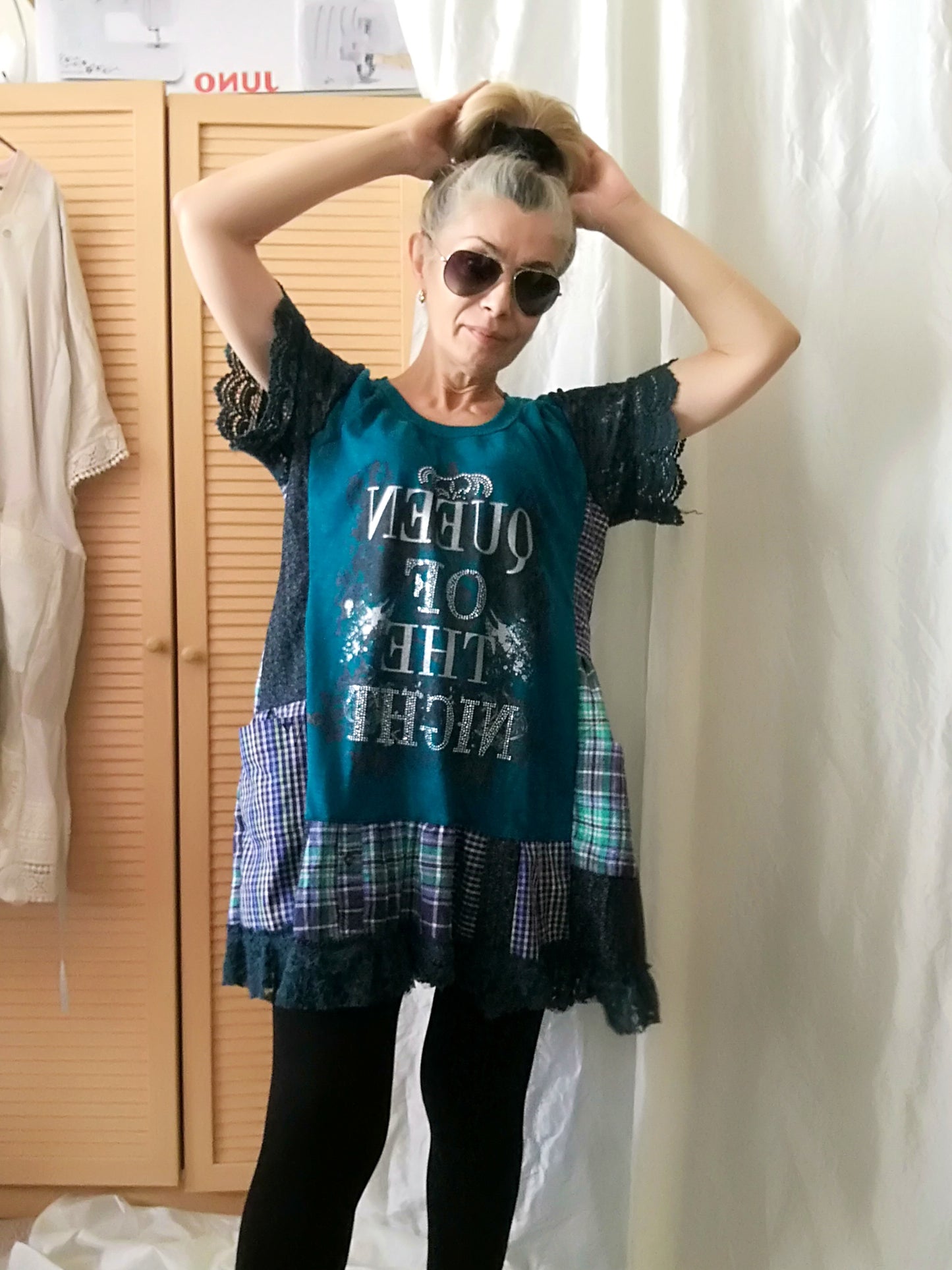 Turquoise T-Shirt Dress,L Short Sleeves Shirt Dress