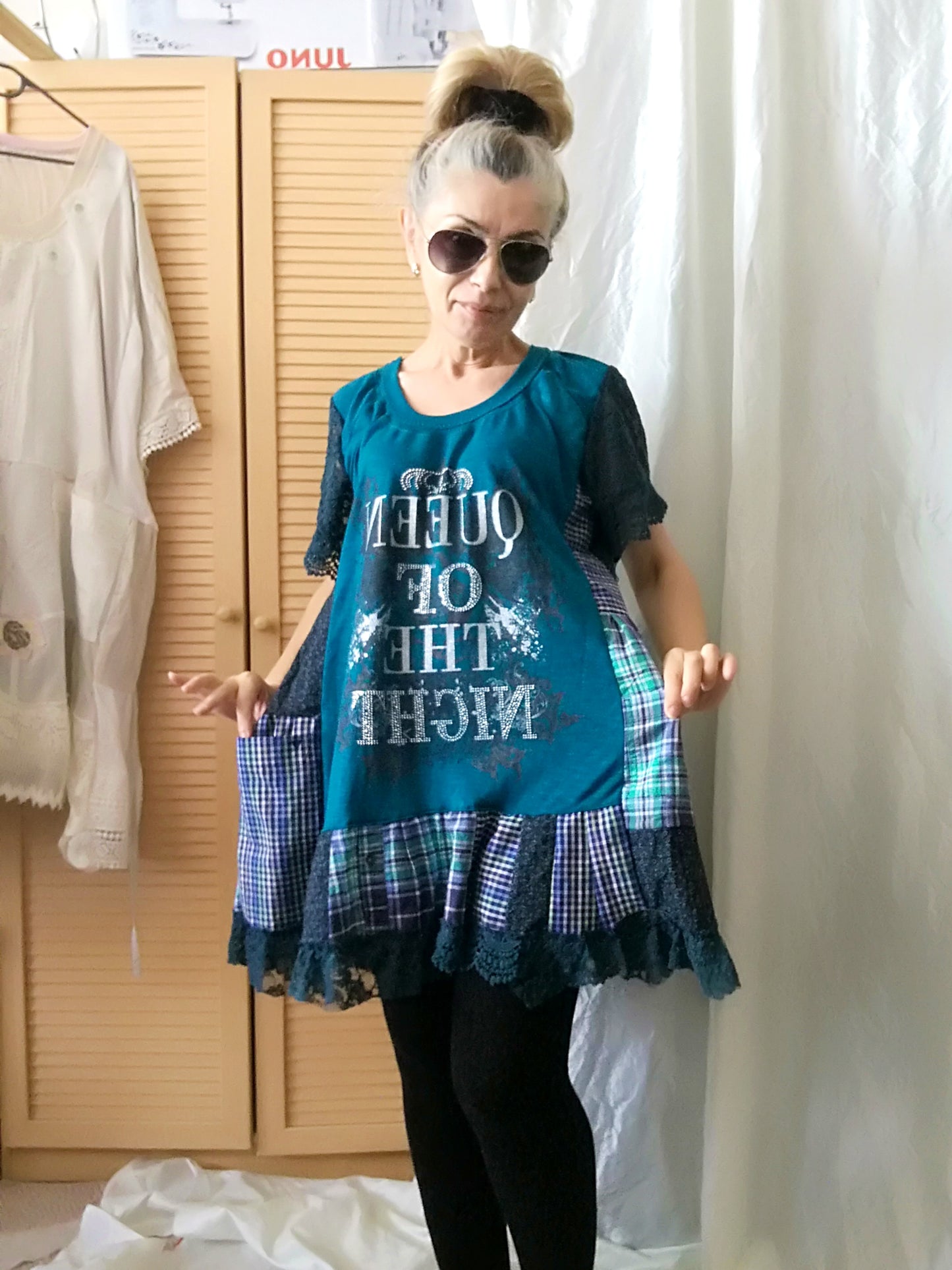 Turquoise T-Shirt Dress,L Short Sleeves Shirt Dress