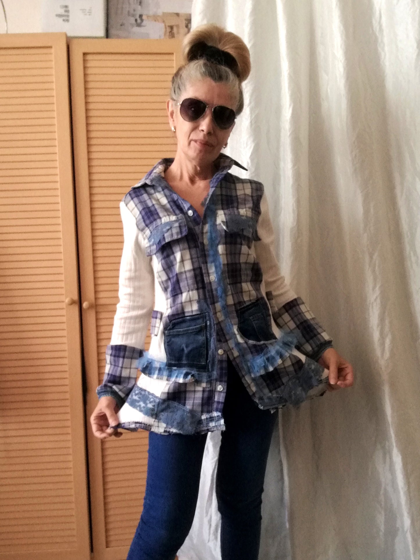 Plaid Duster Dress,S Blue Shirt Dress