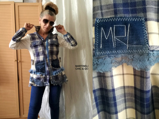 Plaid Duster Dress,S Blue Shirt Dress