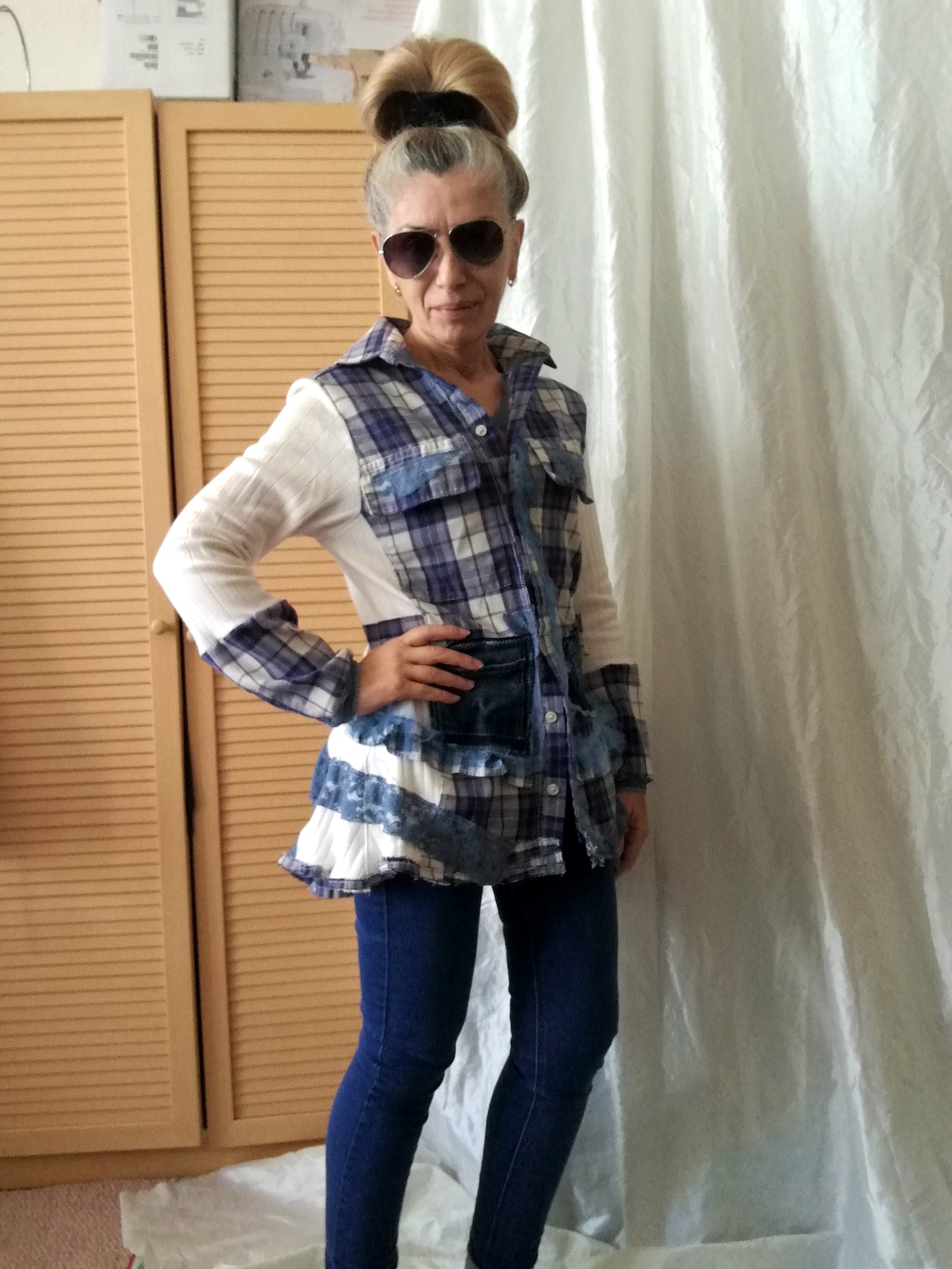 Plaid Duster Dress,S Blue Shirt Dress